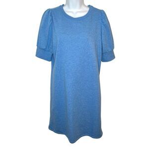 LOFT Sky Blue Puff Sleeve Mini Sweatshirt Dress Short Sleeve M